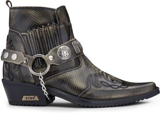 Infinity Leather Mens Olive Snakeskin Winklepicker Cowboy Leather Ankle Boots