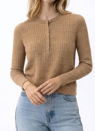 White + Warren Cashmere Textured Henley Sweater In Taupe Heather