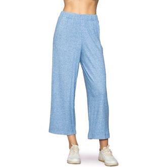 Melloday Rib Crop Wide Leg Pants in Heather Blue at Nordstrom, Size X-Small