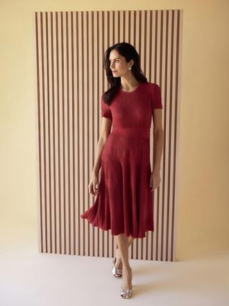 Misook Fit & Flare Tonal Ribbed Soft Knit Midi Dress in Russet at Nordstrom, Size Xx-Large