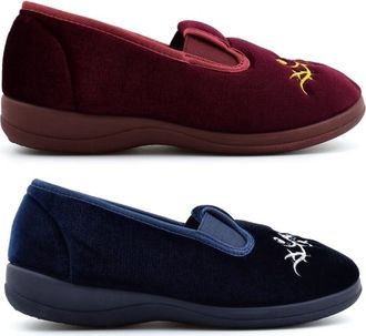 Generic Womens Wide Fit Slippers Womens Wedge Heel Slippers Size 4 Wedge Heel Slipper Size 8 Ladies Wide Slipper Slip On Sizes 3-8 Burgundy/Navy 4 UK