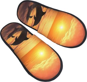 Generic Sliders Dolphin And Sunset Faux Fur Cotton Slippers Lightweight Slippers For Christmas Home Big Kid M