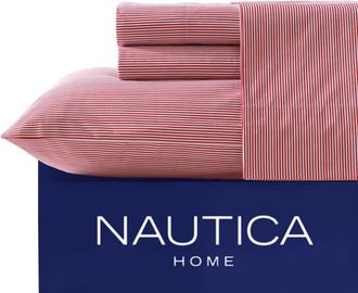 Nautica Penny Pinstripe Red Full Sheet Set