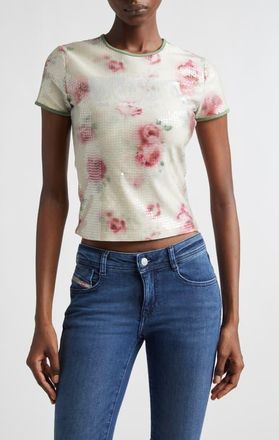 Diesel Unkyel Logo Sequin Floral T-Shirt in Medium/White at Nordstrom, Size Xx-Small