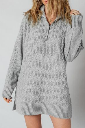Azura Exchange Womens Cable Knit Zip Sweater Dress - Grey - Size X-Large