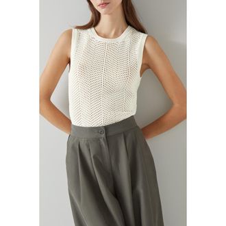 L.k. Bennett Ava Open Stitch Sleeveless Cotton Blend Sweater in White at Nordstrom Rack, Size Xx-Large