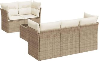 vidaXL Juego De Sof&aacute;s Jard&iacute;n Con Cojines 6 Pzas Rat&aacute;n Sint&eacute;tico Beige Vidaxl