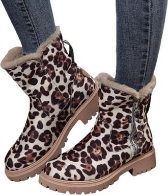 Generic Women Fur Lined Ankle Boots Suede Lug Sole Booties Casual Lightweight Non Slip With Side Zipper Non Slip Ankle Boots (10,bw)