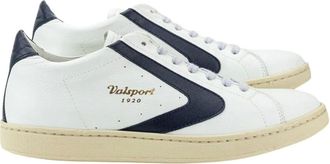Valsport Schoenen, Heren, Wit, 45 EU, Katoen, Witte Blauwe Leren Sneaker Toernooi Model