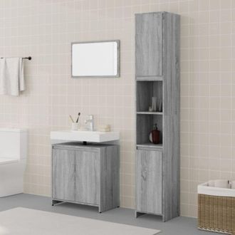 vidaXL Set De Muebles De Ba&ntilde;o 3 Pzas Madera Contrachapada Gris Sonoma Vidaxl