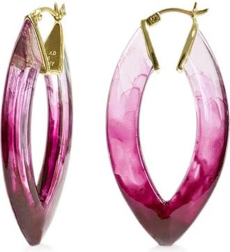 Gold & Honey Womens Painted Marquise Lucite Hoop Earrings In Red