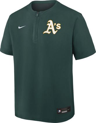 Nike Athletics Authentic Collection Nike Mens Dri-FIT MLB 1/4-Zip Short-Sleeve Windshirt in Green | 04HF11TLFZ-Q9T