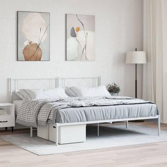 Berkfield Home Metal Bed Frame with Headboard White 200x200 cm
