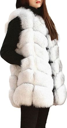 Generic Womens Faux Fur Vest Sleeveless Fluffy Winter Gilet Warm V Neck Faux Fox Fur Coat Jacket with Pockets