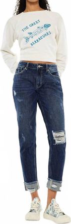 Kancan High Rise Distressed Boyfriend Jeans In Blue