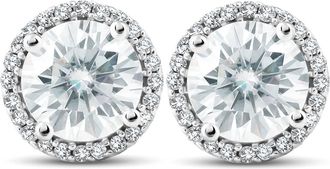 Pompeii3 2 1/5 Ct Diamond Halo Moissanite Studs 10k White Gold