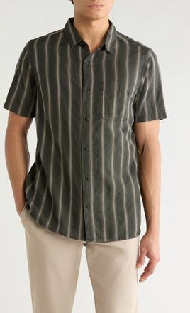 Roark Crosswinds Short Sleeve Cotton Blend Dobby Button-Up Shirt in Onyx at Nordstrom, Size Xx-Large