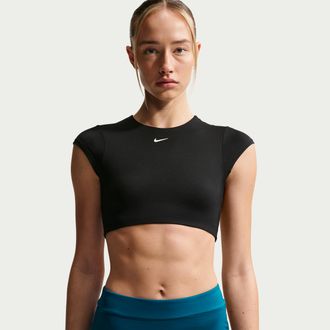 Nike Womens Swim Cropped Swim Top in Black | NESSG231-001