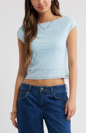 BP. Off the Shoulder Lace Knit Top in Blue Skyride at Nordstrom, Size Xx-Small