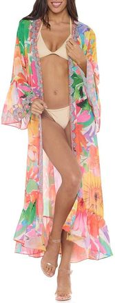 Ranee&rsquo;s Floral Print Ruffle Sleeve Duster in Orange at Nordstrom Rack