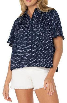 Liverpool L.A. Print Short Sleeve Button-Up Shirt in Navy White Ditsy at Nordstrom Rack, Size X-Small
