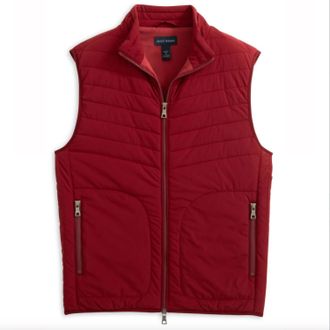 Scott Barber Men Stretch Nylon Puffer Vest In Burgundy