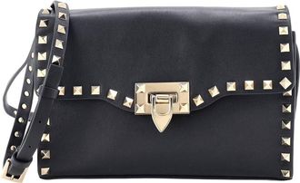 Valentino Black Leather Rockstud Flip Lock Flap Bag Medium (Authentic Pre-Loved)