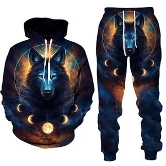 Generic Mens 3D Wolf Print Tracksuit 2 Piece Hooded Athletic Sweatsuits Casual Running Jogging Sport Suit Sets (04,L)