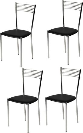 Tommychairs Tommychairs 4 Sillas Elegance Acero Cromado, Asiento Polipiel Negro
