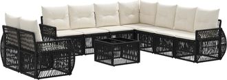 vidaXL Conjunto De Sof&aacute;s De Jard&iacute;n 10 Uds. Negro Y Blanco Crema Vidaxl