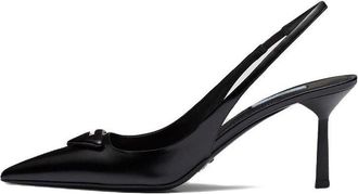 Prada (WMNS) PRADA Patched Logo Brushed Leather Slingback Heels Black 1I901M_055_F0002_F_075