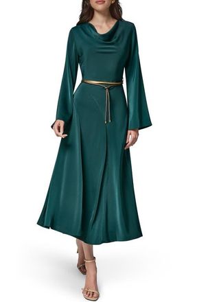 DKNY Bell Sleeve Satin Midi Dress in Hudson at Nordstrom, Size 12