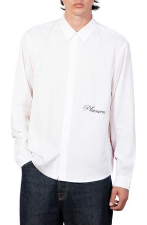 Pleasures x Richard Bernstein Pilule Graphic Lyocell Button-Up Shirt in White at Nordstrom, Size Xx-Large