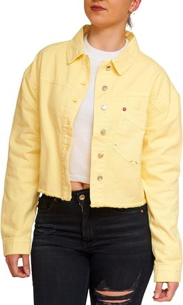 Generic Women Cropped Distressed Denim Jackets, Ladies Regular Fit Heavy Enzyme Wash Frayed Jeans Top Long Sleeve Girls Casual Outwear - Yellow - XX-Large