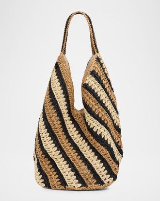 BTB Los Angeles Harper Striped Straw Hobo Bag