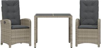 vidaXL Set Comedor De Jard&iacute;n 3 Piezas Con Cojines Rat&aacute;n Sint&eacute;tico Gris Vidaxl