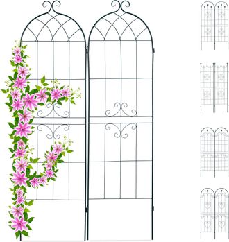 Relaxdays Set De Dos Soportes Para Enredaderas, Enrejado Met&aacute;lico, Redondeado, 180 X 50 Cm, Verde Oscuro - Relaxdays