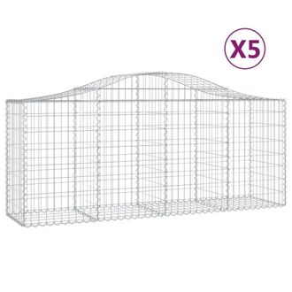 Berkfield Home Arched Gabion Baskets 5 pcs 200x50x80/100 cm Galvanised Iron in Silver
