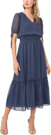 CeCe by Cynthia Steffe Geo Print Smock Waist Midi Dress in Night Horizon at Nordstrom, Size X-Small