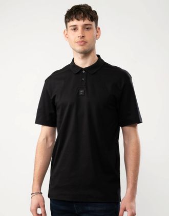 HUGO BOSS Mens HUGO Deabono Mens Interlock Cotton Polo Shirt with Stacked Logo - Black 001 - Size: 40