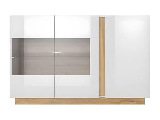 Vente-Unique MURARI Sideboard - 3 Doors - With Leds - High - Gloss White & Oak in Light Oak