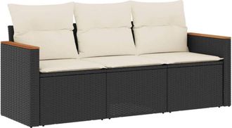 vidaXL Set De Sof&aacute;s De Jard&iacute;n Con Cojines 3 Pzas Rat&aacute;n Sint&eacute;tico Negro Vidaxl