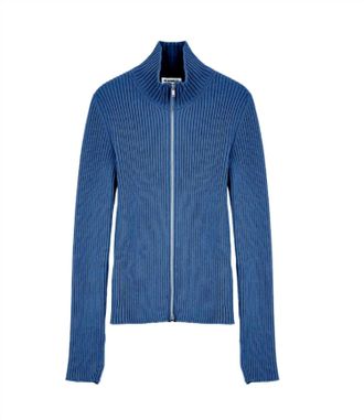 Jil Sander Womens Cotton Rib Knit Top With Zip In Blue