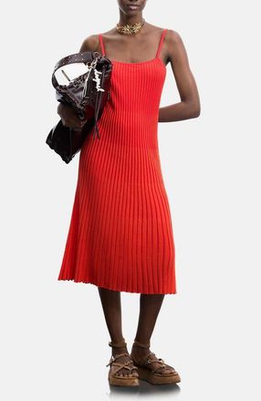 Desigual Rib Knit Spaghetti Strap Midi Dress in Red at Nordstrom, Size Medium