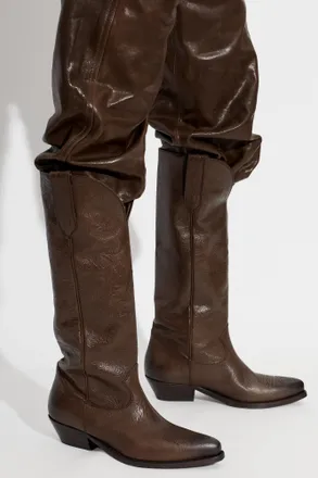 Golden Goose Leather Boots Wish Star With Embossed Flowers, Womens, Brown