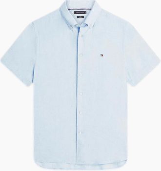 Tommy Hilfiger Mens Tommy Hilfiger Pigment Dyed Linen SS Shirt C10 Breezy Blue - Size: 40/Regular