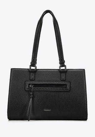 Wittchen Damestas met sierstiksels, zwart ecoleer