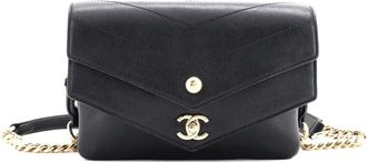 Chanel Double Flap Waist Bag Chevron Sheepskin belt bag - Zwart