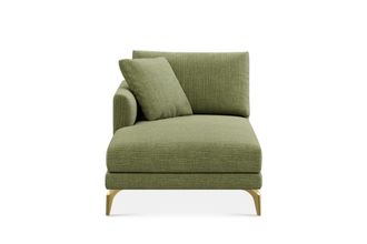 Castlery Lena Left Chaise Sofa Customized, (Washed Chenille) Moss (Brass Legs), Machine Washable, Removable Covers for Green