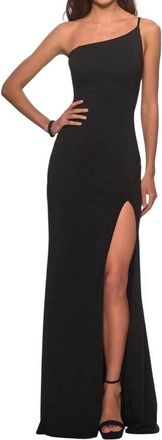 La Femme Womens One Shoulder Jersey Gown In Black